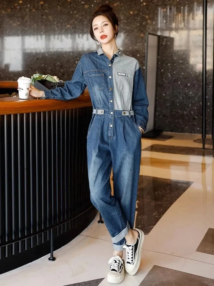 

Denim Jumpsuit Women Korean Style Oversized High Waist Casual One Piece Outfit Women Playsuit Vintage Pants Overalls for Women