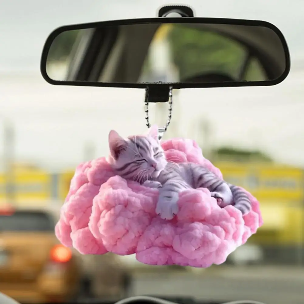 Cute Cat Pendant Rearview Mirrors Flat 2D Cat Ornament Whimsical Charm Acrylic Cat Pendant Auto Interior Hanging Car Pendant