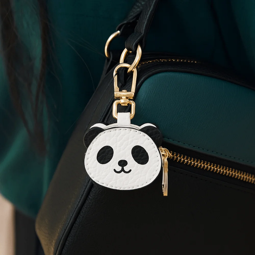 

Creative Cute Panda Keychain Coin Bag Zipper PU Leather Pendant Wallet Purse Money Bag Keychain Mini Storage Bag