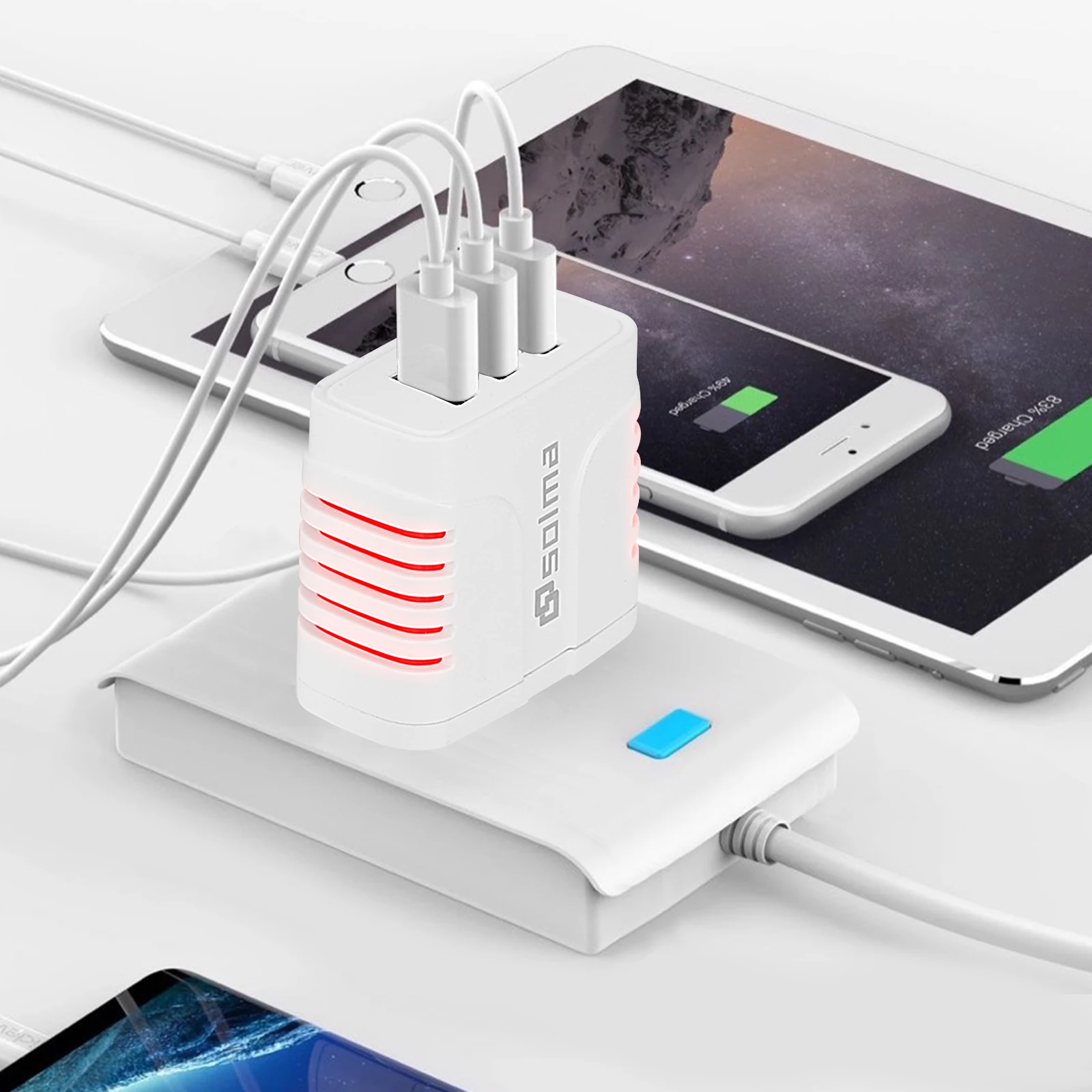 3-Port USB الجدار مهايئ شاحن لون الحلوى للهاتف المحمول شاحن السفر شحن مؤشر السفر 3USB ميناء متعدد الذكاء #5