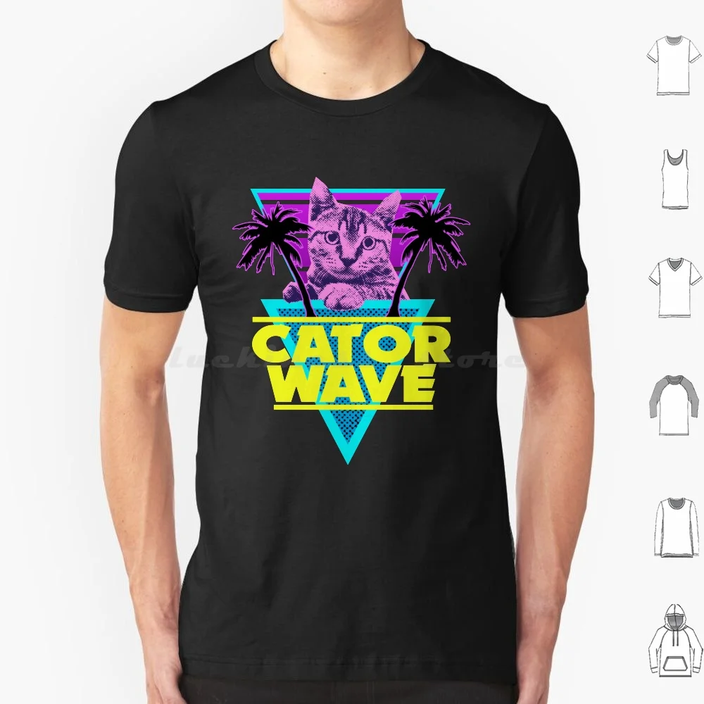 Vaporwave Aesthetic Wave Katze Cat T-Shirt Retro T Shirt 6xl Cotton Cool Tee Aesthetic Synthesizer Japan Wave Neon Sthetisch