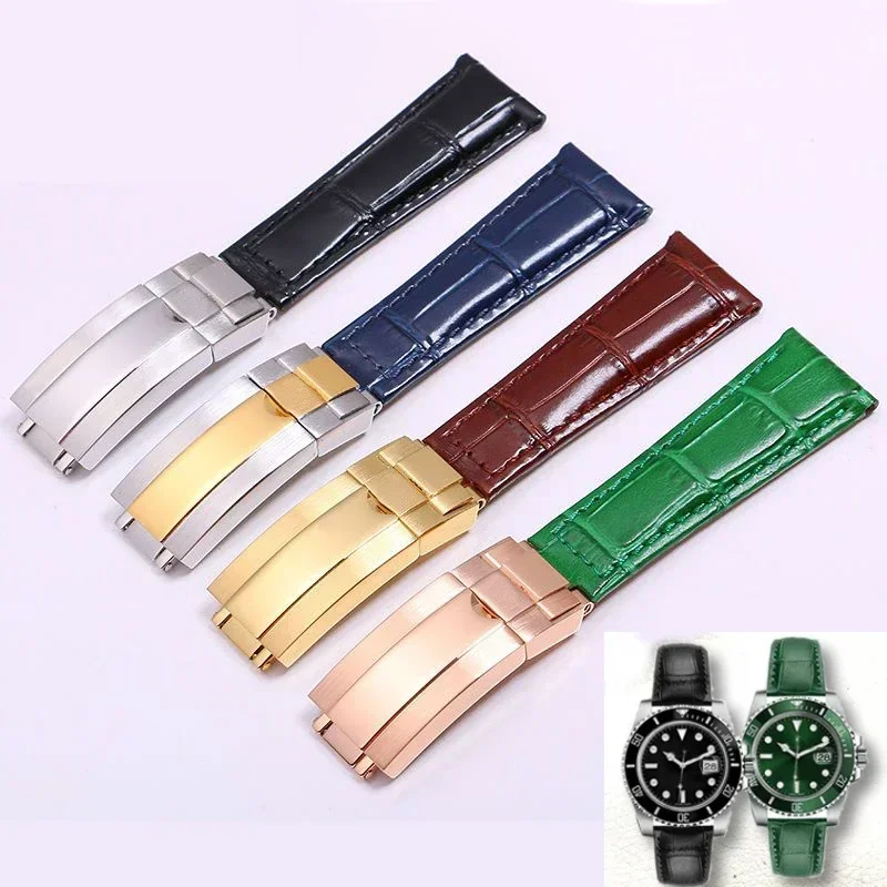 Crocodile Pattern Genuine Leather Watchbands 20mm For Rolex Watch Strap Daytona Submariner GMT RX Bracelet Folding Buckle