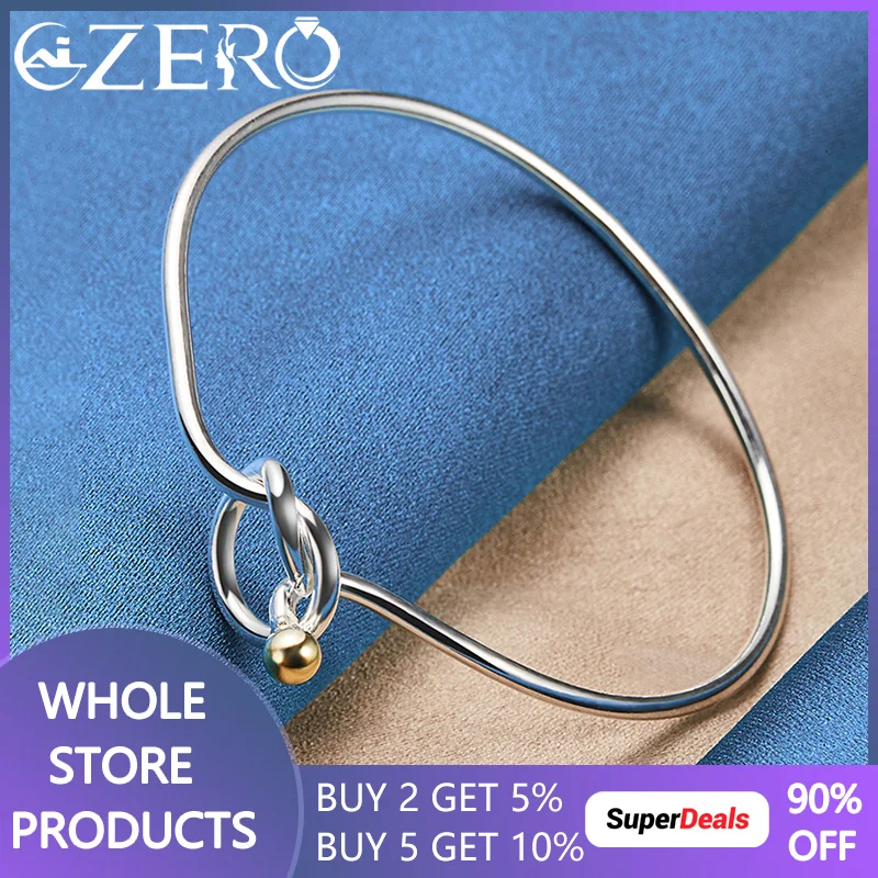 

ALIZERO 925 Sterling Silver Gold Bead Cuff Bangle Bracelet For Women Man Wedding Engagement Party Jewelry Fashion Accessories