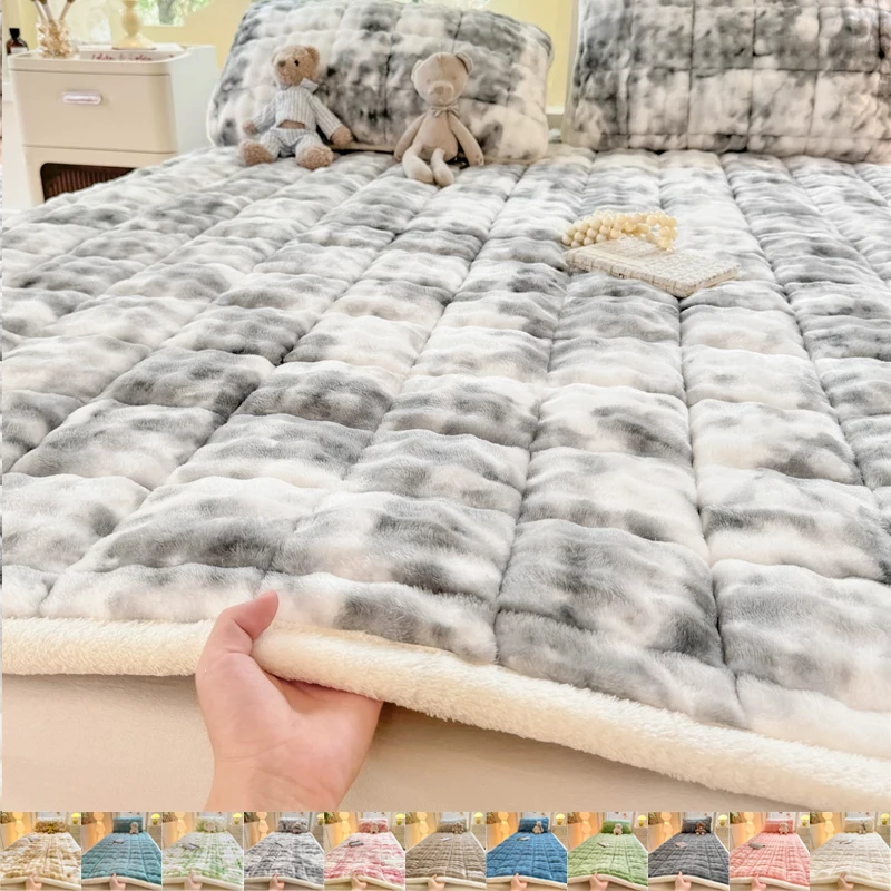 

Faux Rabbit Fur Mattress Pad Milk Velvet Soft Breathable Bedding Protector Queen Size Comfortable Quilted Mattress Cover 침대 매트리스