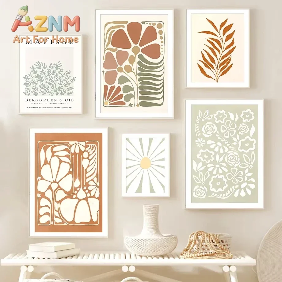 Abstract Flower Daisy Leaves Color Block Wall Art Canvas Painting Nordic Posters and Prints Wall Pictures for Living Room Decor