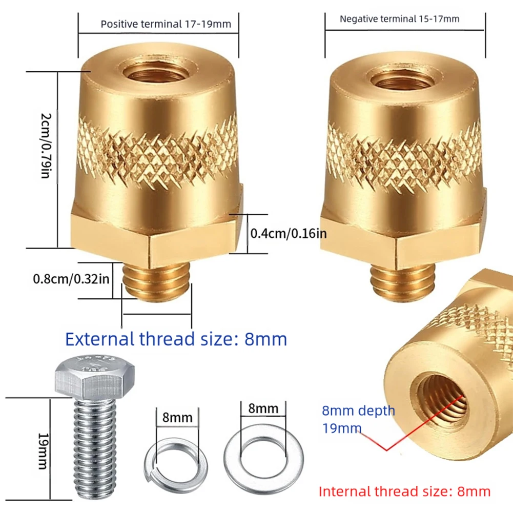 2x M8 النحاس محولات طرفية البطارية مجموعة مع مسامير وغسالات لسيارة دراجة نارية شاحنة قارب RV اكسسوارات إلكترونيات السيارات #6