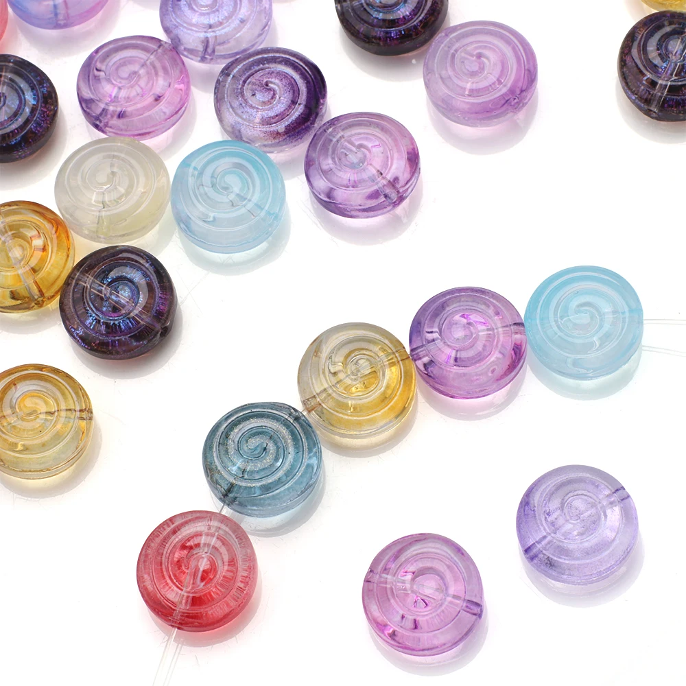 30Pcs 12mm Gradual Color Crystal Glass Round Screw Thread Shape Pendants Beads For DIY Making Jewelry Earing Necklace Accessory
