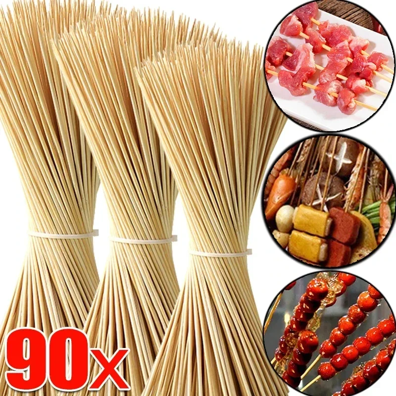 

90pcs Bamboo Stick Food Grade Bamboo Skewer Sticks Disposable Natural Wood Long Stick Barbecue Fruit BBQ Tools 15/20/25/30cm