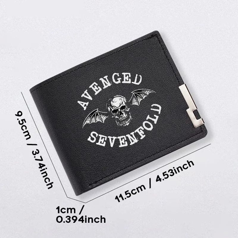 Portfel męski ze skóry PU z logo AVENGED SEVENFOLD, minimalistyczny design, lekki, wytrzymały, do codziennego użytku, styl biznesowy.