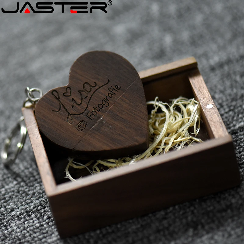 Imagem -03 - Maple Wood Coração Usb Flash Drive Logotipo Personalizado Gratuito 128gb Caixa de Madeira Pen Drive Chaveiro Memory Stick Presente de Casamento Lote