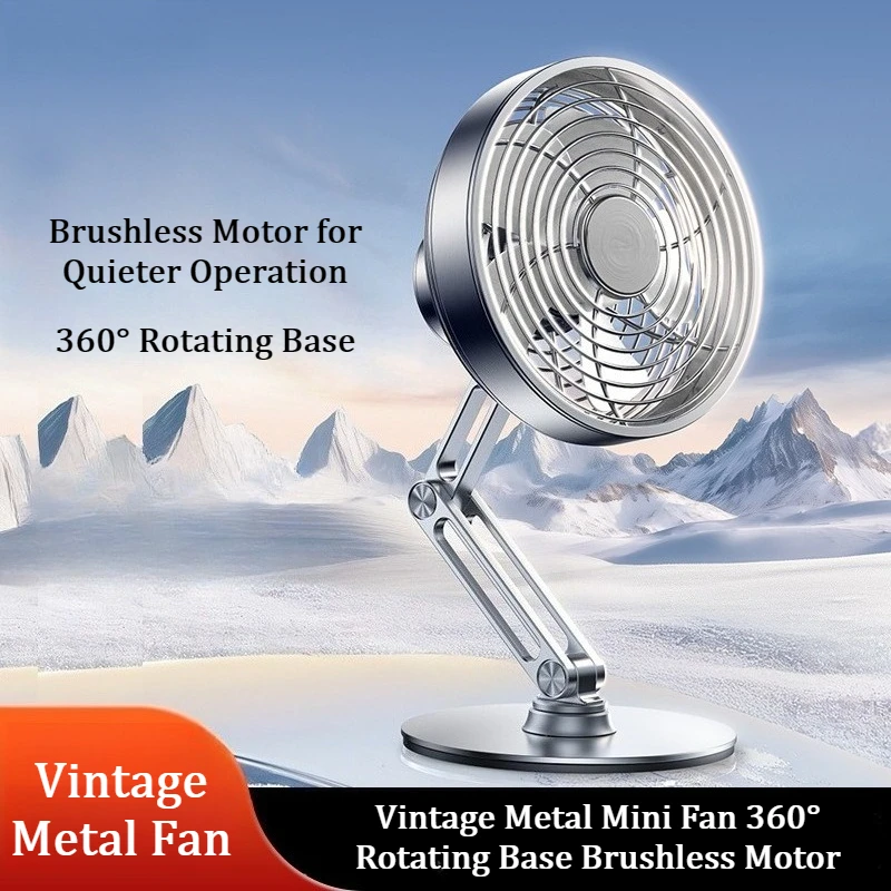 Rechargeable Foldable Mini Desktop Fan with 360° Rotating Metal Head, Portable Quiet Small Fan for Office Travel Home