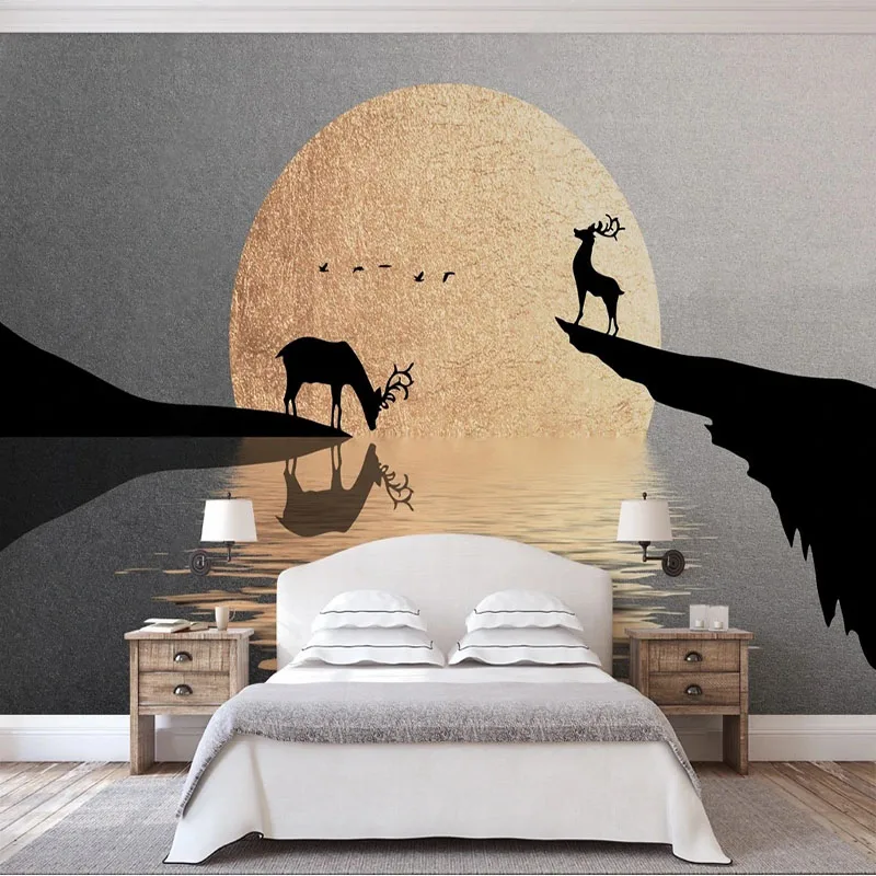 Custom Mural 3D Wallpaper Abstract Artistic Conception Elk Sunrise Scenery Background Wall Wallpaper Papel De Parede Para Quarto