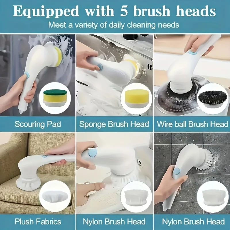 Versatile Multi-Functional Handheld Scrubber USB Charging, Medium Firmness for Bathroom Kitchen Toilet - Home Cleaning Tool Kit