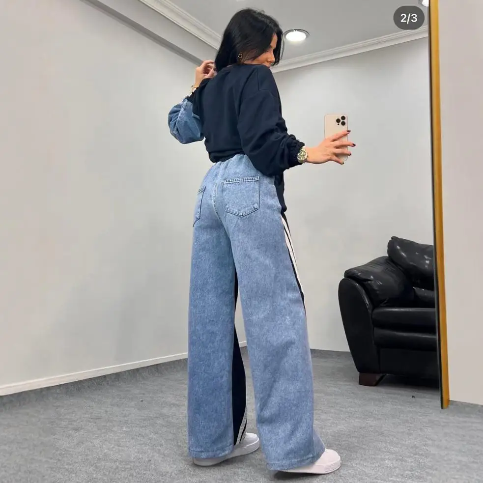 SuperAen 2024 Autumn New High Street Retro Splicing Striped Sweatshirt with Drawstring Long Pants