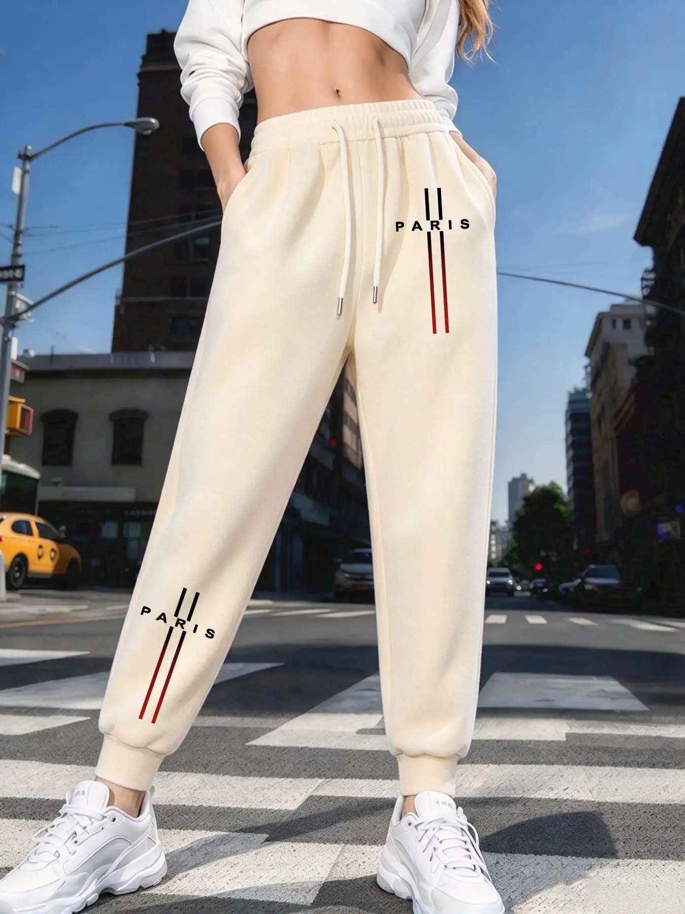 Personalized Paris Letter Print Women'S Sweatpants All-Match Y2K Trousers Fleece Autumn Jogging Pant Casual Korean Streetwear