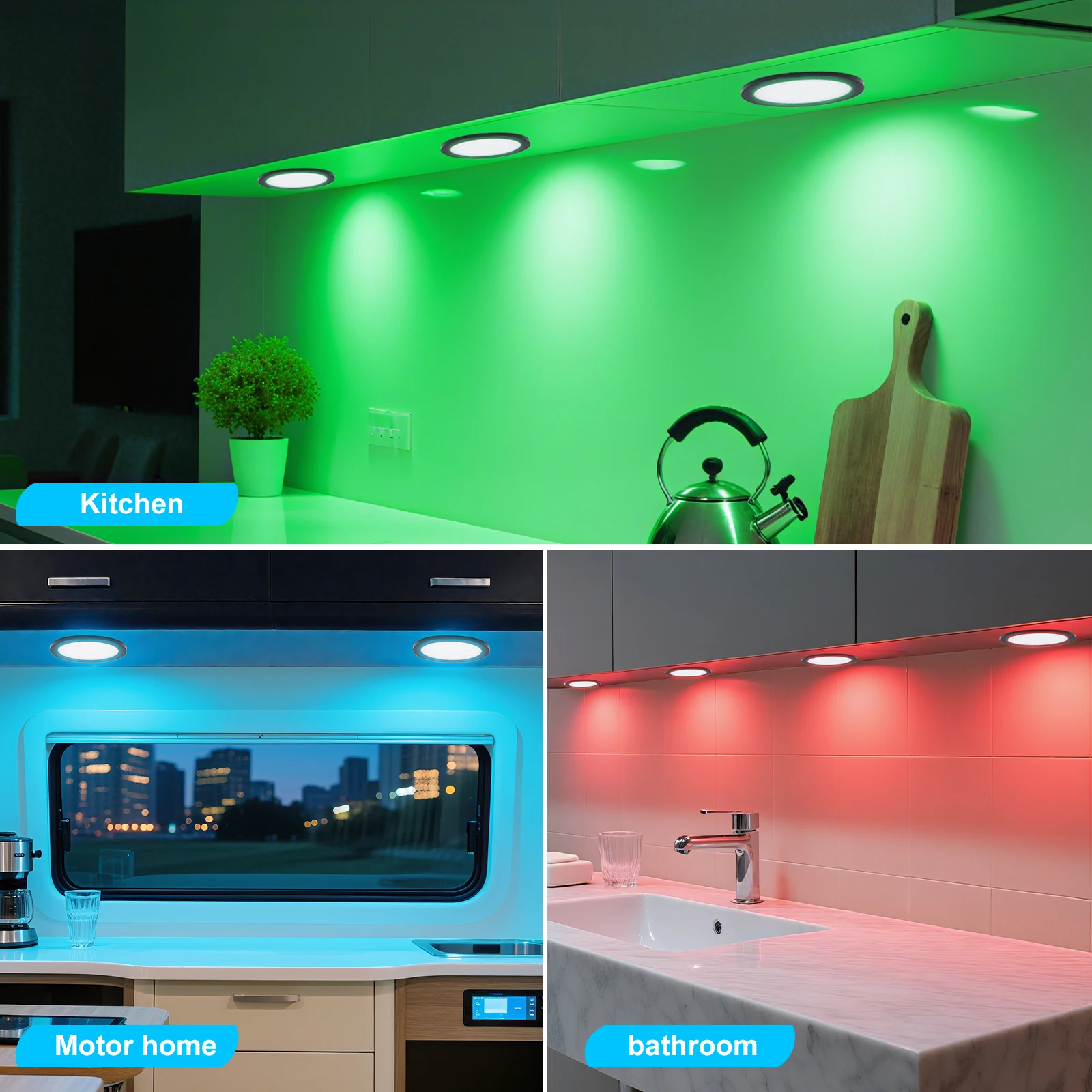 DC5V 3W Adhesive RGB Under Cabinet Light 24Key Remote Control 1/2/4/6 Lights Dimmable Ceiling Lighting for Kitchen Wardrobe Room