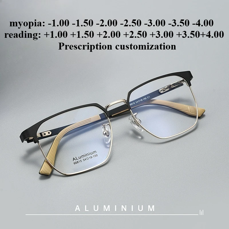 54mm Men's Ultra-Light Rectangular Full-Rim Glasses Retro Plain Glasses Custom Anti-Blue Light Reading Glasses