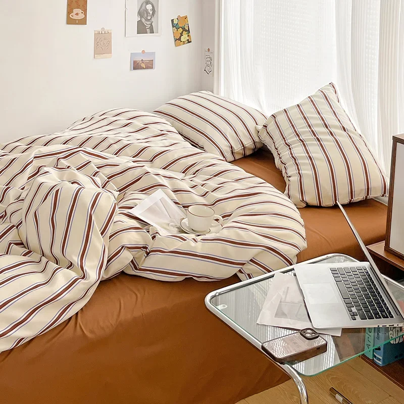 Nordic Sling Bed 150 Bedding Sets Stripes Duvet Cover Set Quilt Cover Bed Sheet Quilt Sets Queen Size INS Blogger Comforter Set