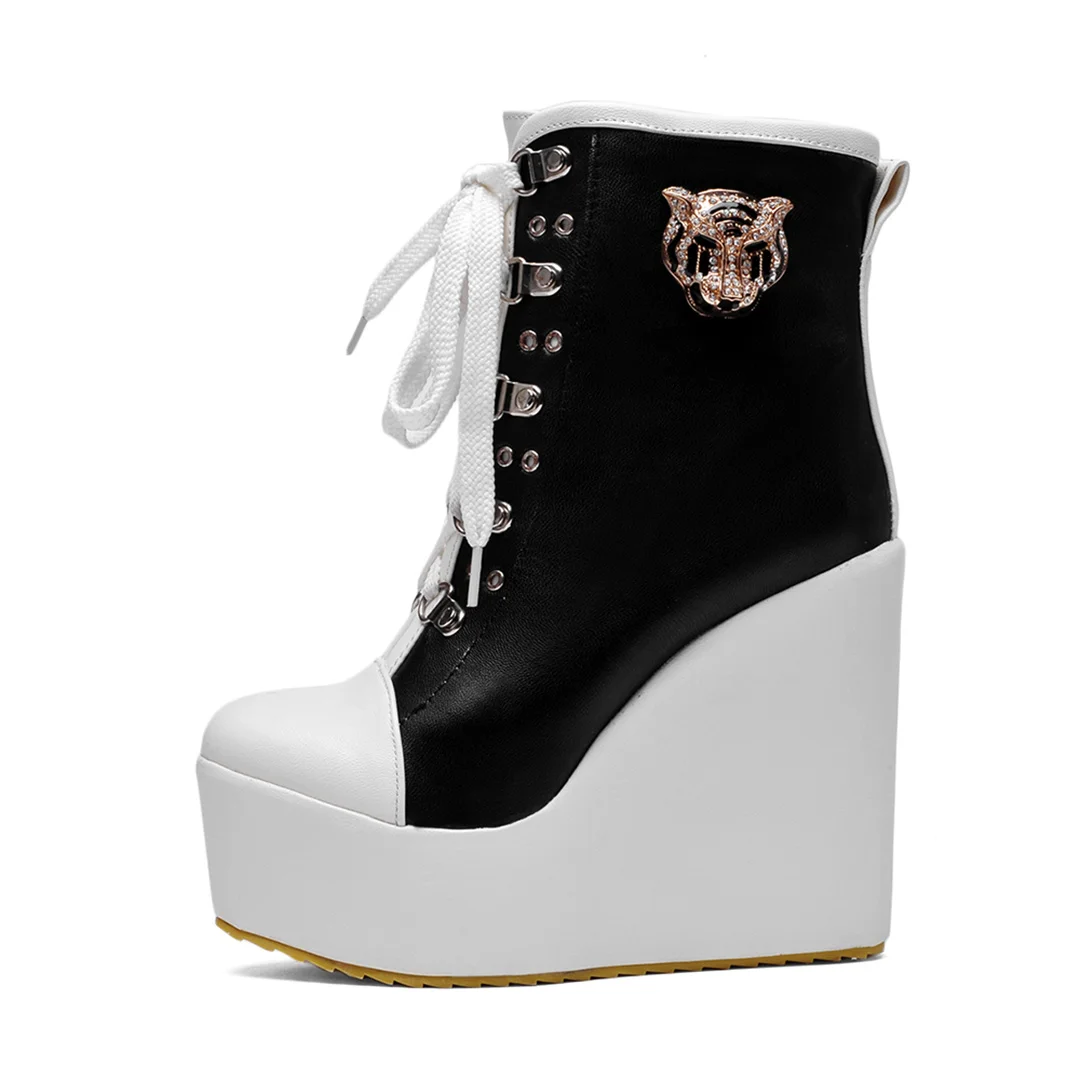 Joojaky Woman Fashion Wedge Ankle Boots Platform High Heel Booties