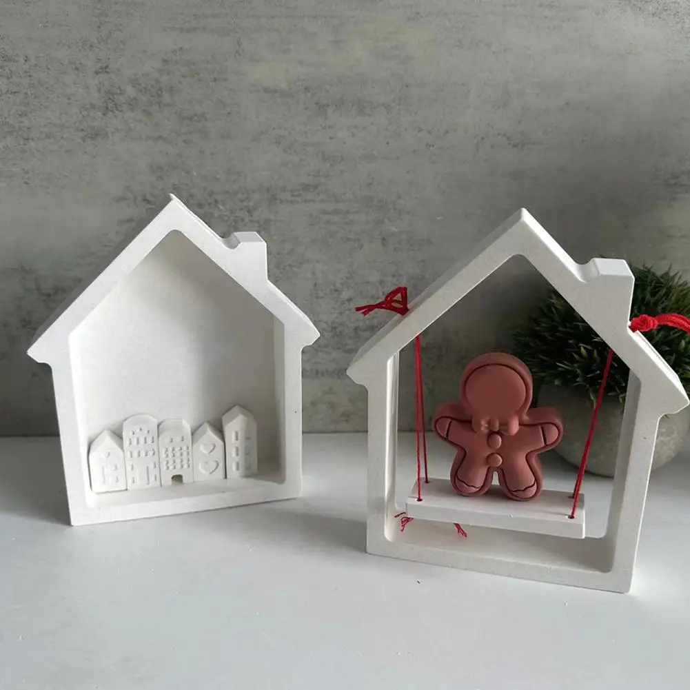 Casa Grande e Swing Silicone Mold, Gesso Cimento Ornamento, Pingente Mold, Resina Mold, Drop Glue, Construção Fazendo Too, S7y2