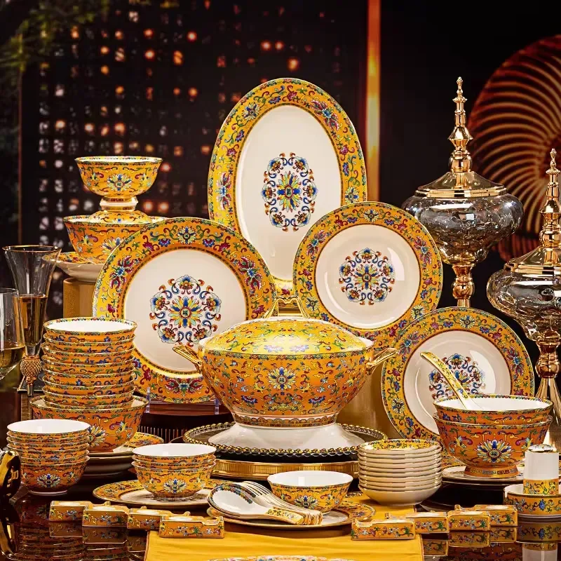 for Top Enamel Painting Craft 80 Pieces Ceramic Tableware Set Exquisite Gift Tableware Set
