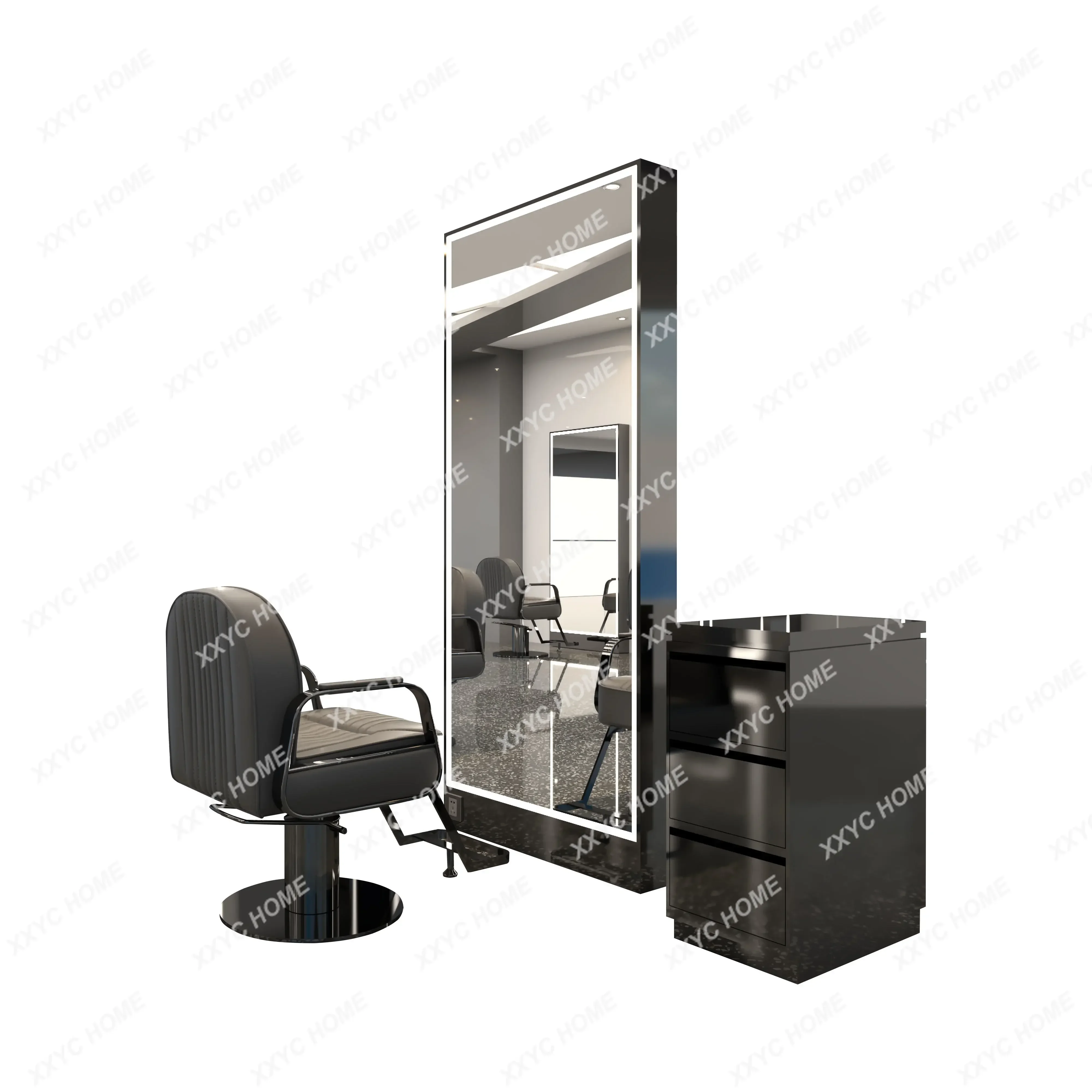 Barber Shop Dressing Table Hair Cutting Special Salon Mirror Led with Light Full Body Single Double-Sided Floor Mirror