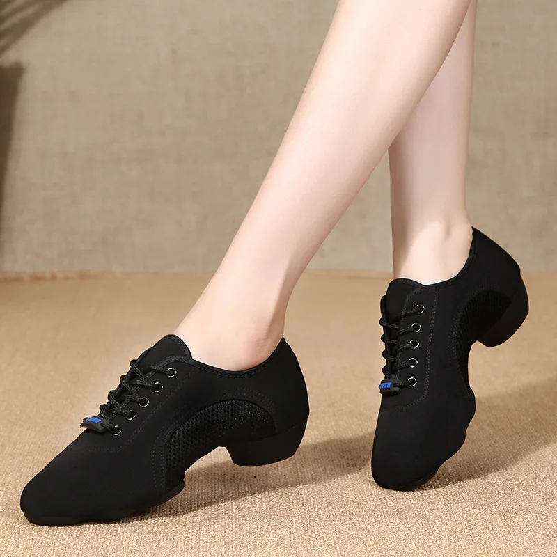 Chaussures de danse professionnelles noires pour hommes et femmes, baskets de jazz en toile, chaussures de danse standard pour salle de Rh, tango, professeur de latin