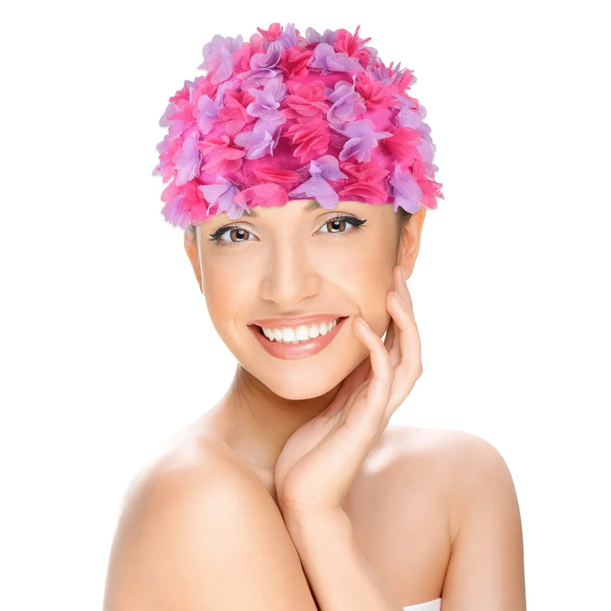 

1Pcs Women 3D Flower Swim Cap Lightweight Quick on Off Hair Protecting Swim Hat for Pool Beach Fashionable Swimming Accessory