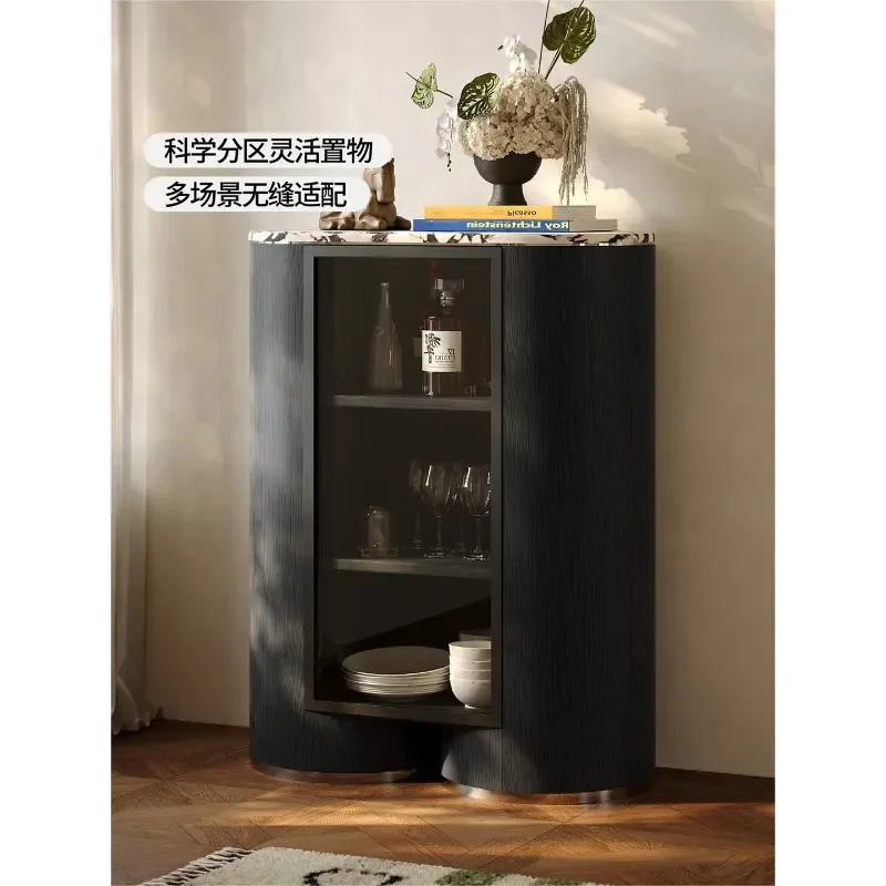 medieval style Muguang solid wood wine cabinet, oak display cabinet light luxury dining side cabinet