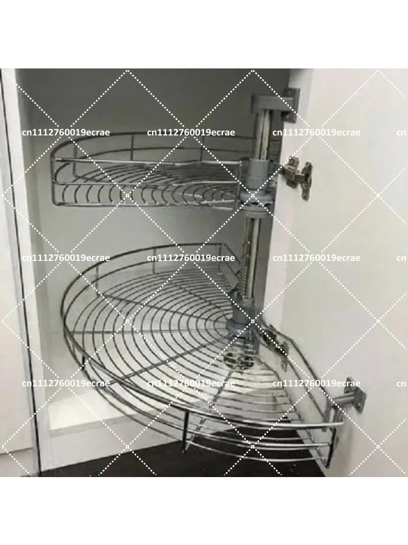 Arc-Shaped 2-Tier Lazy Susan Storage Rack 180 Degree Rotating Corner Pull out Basket Kitchen Cabinet Organizer