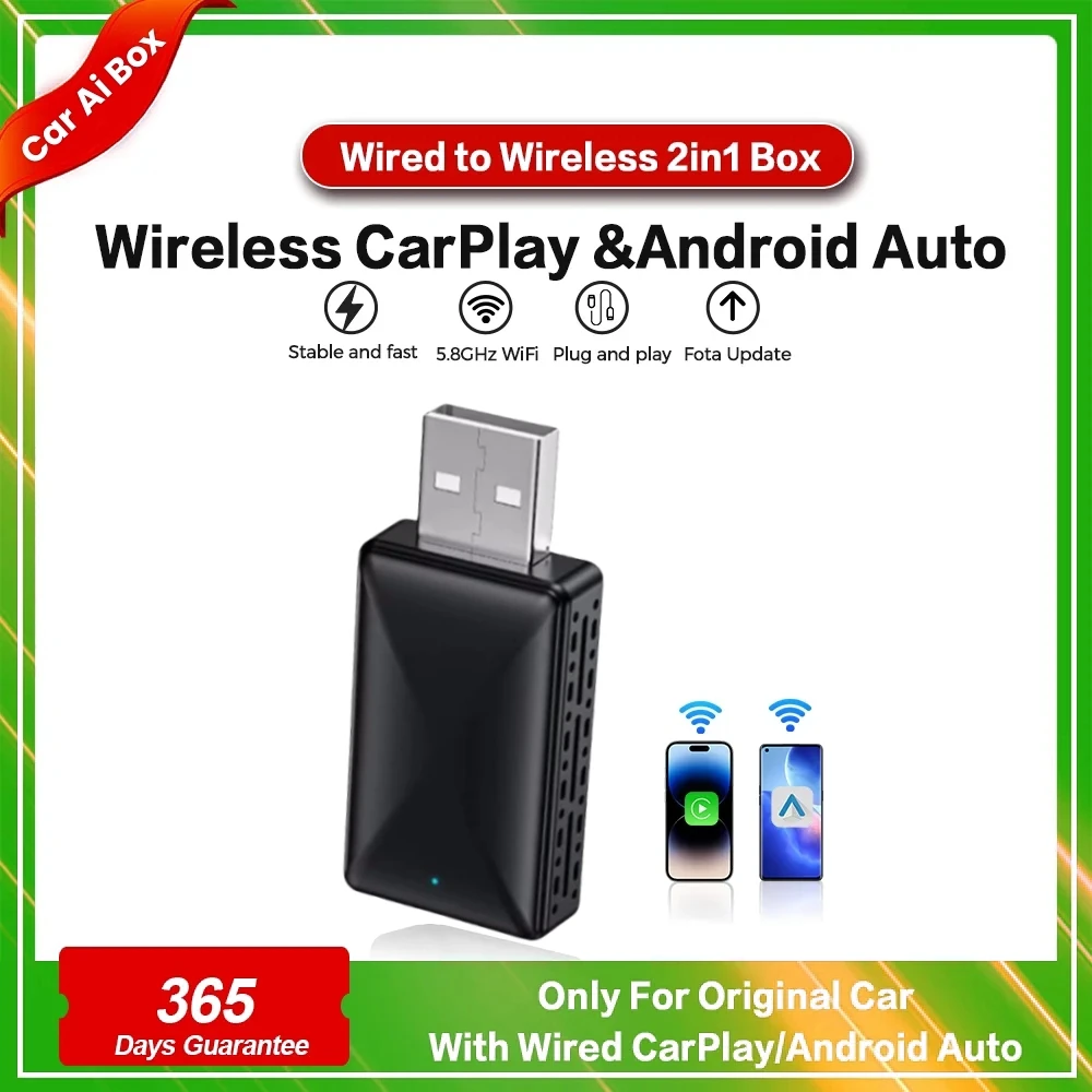 NEW 2in1 Wireless CarPlay Android Auto Wireless Adapter Smart USB Dongle Mini Box Plug And Play WiFi Fast Connect