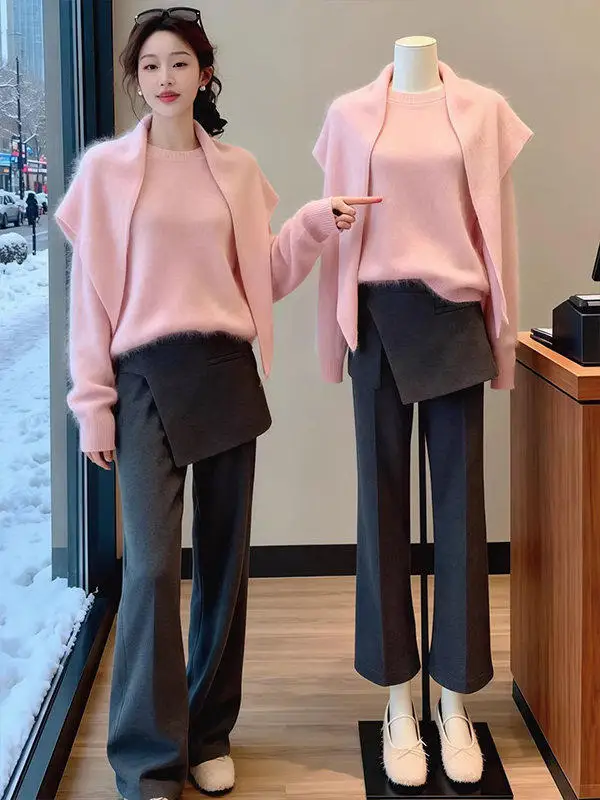 

Корейский повседневный свободный свитер для женщин, розовый вязаный топ, модный молодежный, весенне-осенний, нежный, мягкий, средней толщины