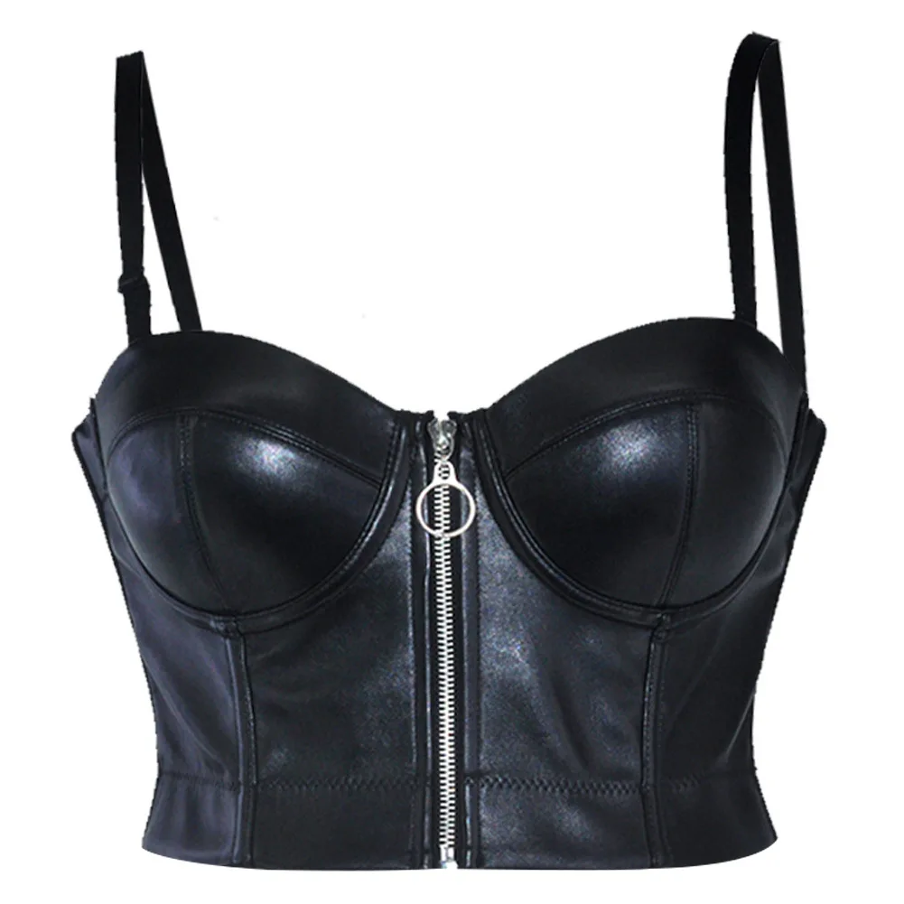 Black Leather Sexy Push Up Bras y2k Clothes Harajuku Fashion Gothic Bra Lingerie Night Club Party Show Wear Bustier Crop Tops