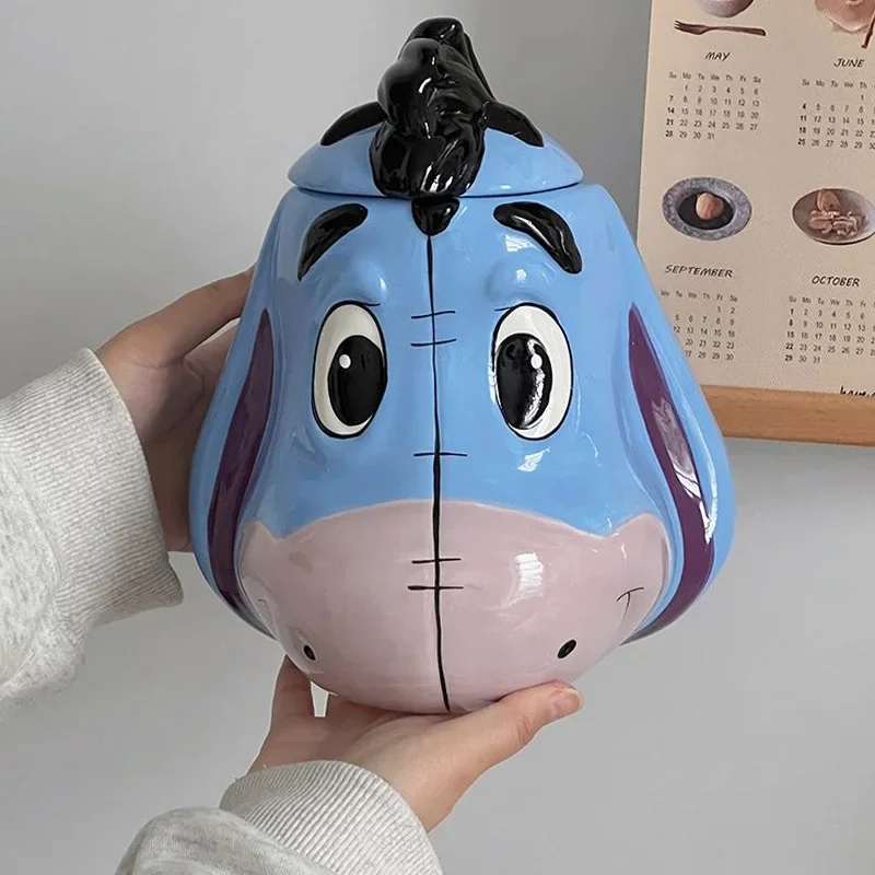 Disney Anime Winnie Pooh Bear Eeyore Figure Toys Animal Donkey Ceramic Large Capacity Storage Tank Tea Canister Birthday Gifts