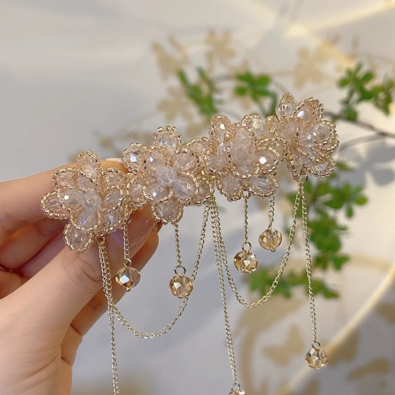 The New Retro crystal tassel rose Flower Hair Claws Crystal Butterfly tassel Spring clips Hairpin Rose Hairgrip Headwear