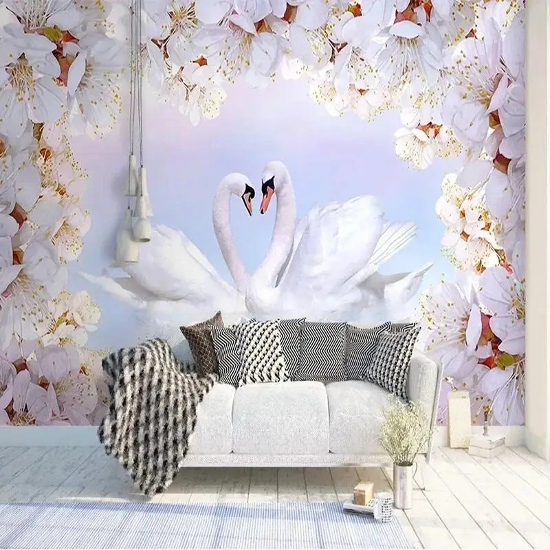Custom Any Size 3D Modern Simple Romantic Swan Background Wallpaper For Bedroom Walls Papel De Parede Art Home Décor Tapety Art