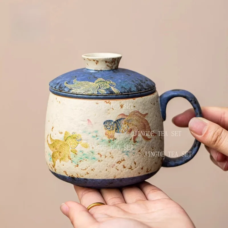 

290ml Ceramic Covered Mug Chinese Style Large Capacity Tea Cup Filter Tea Cup Household Tea Cup Kung Fu Drinking Utensils