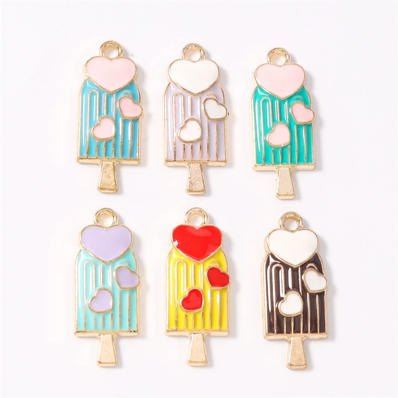 10 Stück niedliche, gemischte Emaille-Anhänger mit Sommer-Essen-Motiven (Eis am Stiel, Eiscreme) für die Schmuckherstellung, Ohrhänger, Halsketten, DIY-Bastelarbeiten, Geschenke – Detail 8