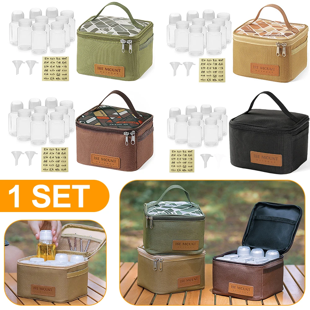 9Pcs/Set Camping Seasoning Bottle Set Storage Bag Portable Pepper Spice Storage Jars Set Picnic Pouch BBQ Camping Supplies