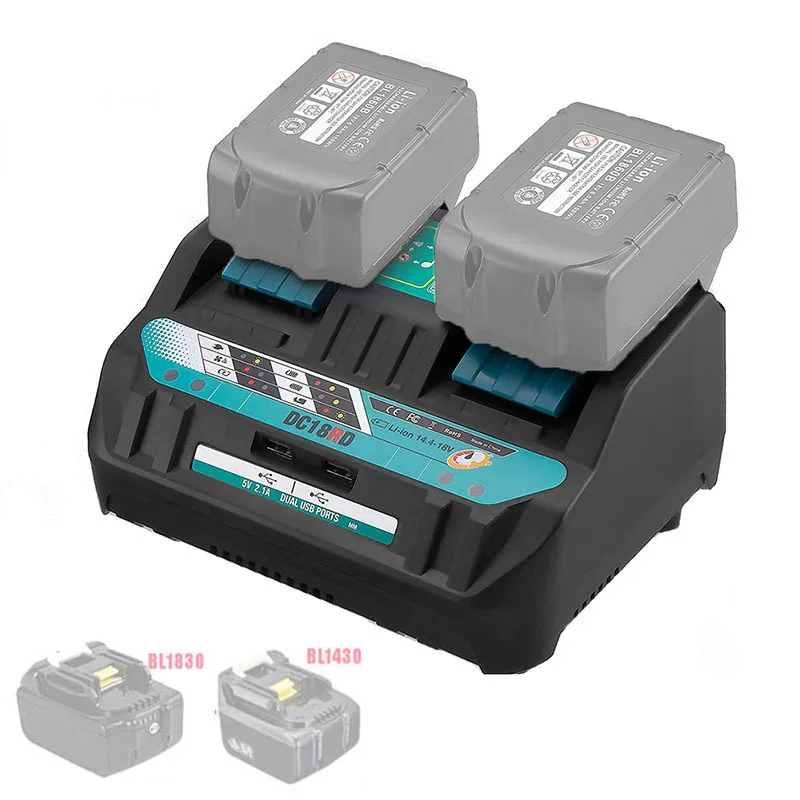 2 Port Li-Ion Battery Charger For Makita For Bosch For Dewalt For Milwaukee 14.4V 18V 20V DC18SF DCB102 BS1418 M18 BL1830 AL1860