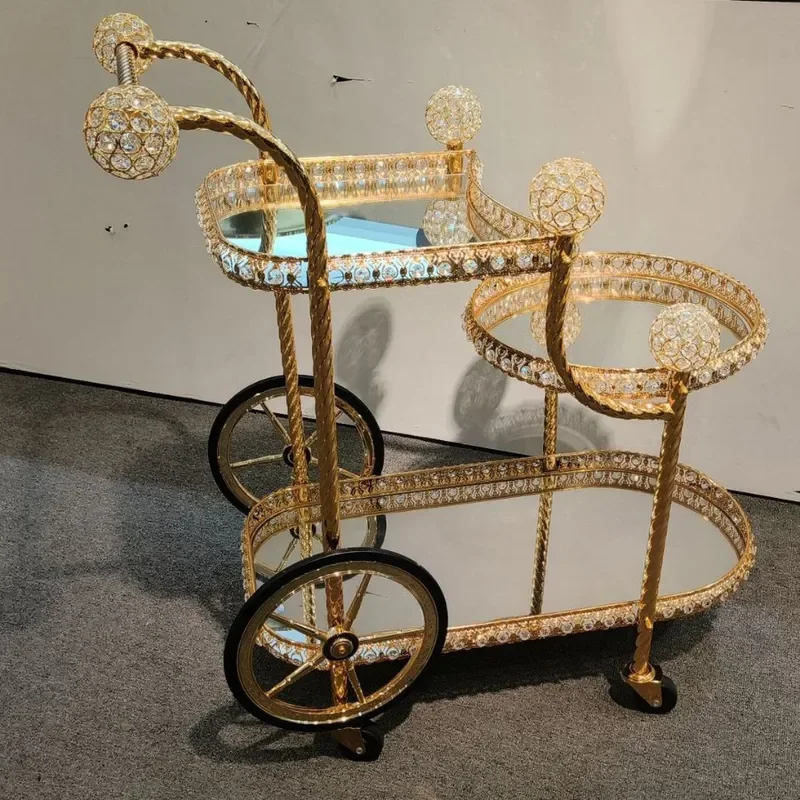 Middle Eastern Deluxe 3 Tier Hotel Service Trolley for Tea Wine Food Beverage Bar Restaurant Wedding Catering Cart