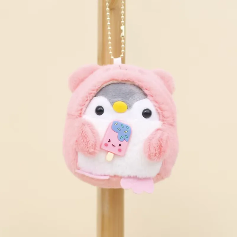 Cute Penguin hold icecream doughnut Doll Key Chain Girl Cartoon Car Creative Plush Key Chain Kawaii Lady Bag Accessories