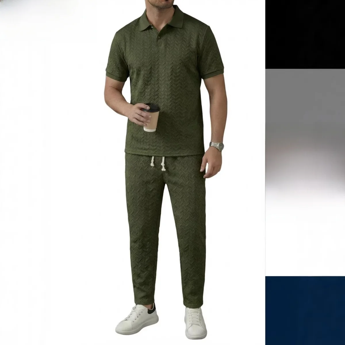 

Мужской повседневный спортивный комплект: брюки и рубашка с коротким рукавом из полиэстера, осенний модный ансамбль