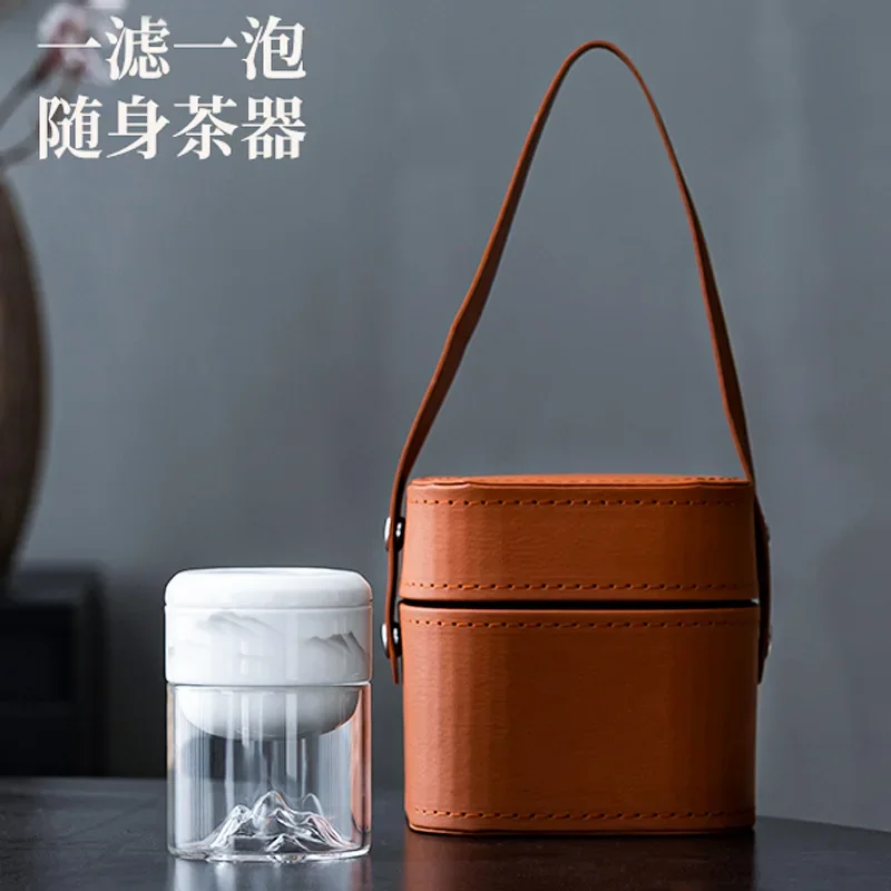 Suet-fat Jade White Porcelain Mountain One-person Drinking Cup for Camping and Portable Tea and Water Separation Travel Tea Set