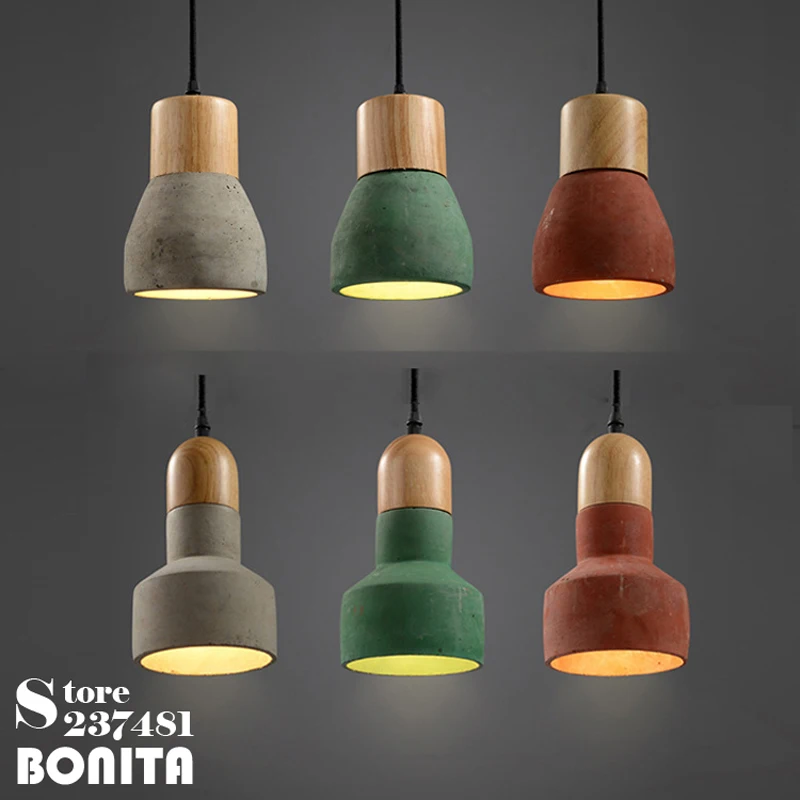 American Country Style cement Pendant Light 120cm wire E27 / E26 Socket Droplight 4 colors wood indoor Decoration Hanging Lamp