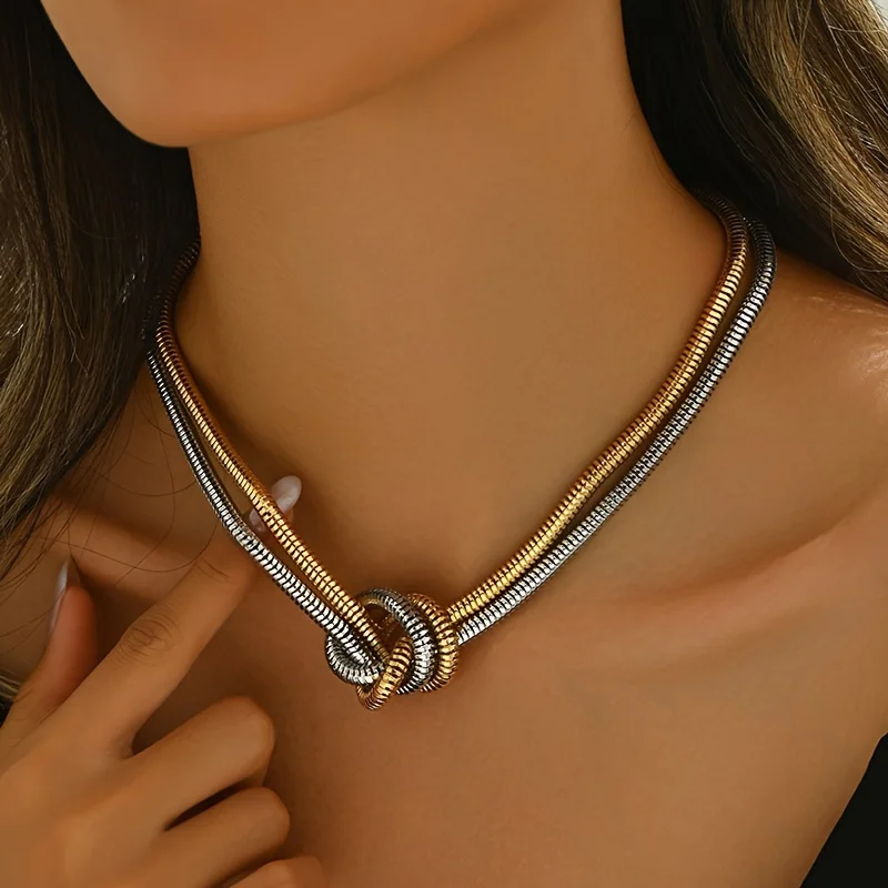 Two Tone Gold Silver Snake Chain Necklace Interwoven Pendant Necklace Simple Snake Bone Collarbone Necklace Women's Daily Party