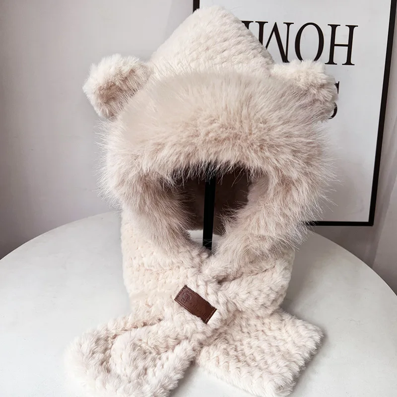 Plush hat fall and winter scarf hat two-in-one warm ear protection hat thickened plush cap cold protective ear headgear cap