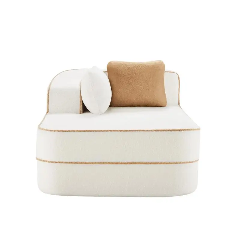 โซฟาชีซ์ซ้ายพร้อมหมอนในผ้าเท็ดดี้สีขาว