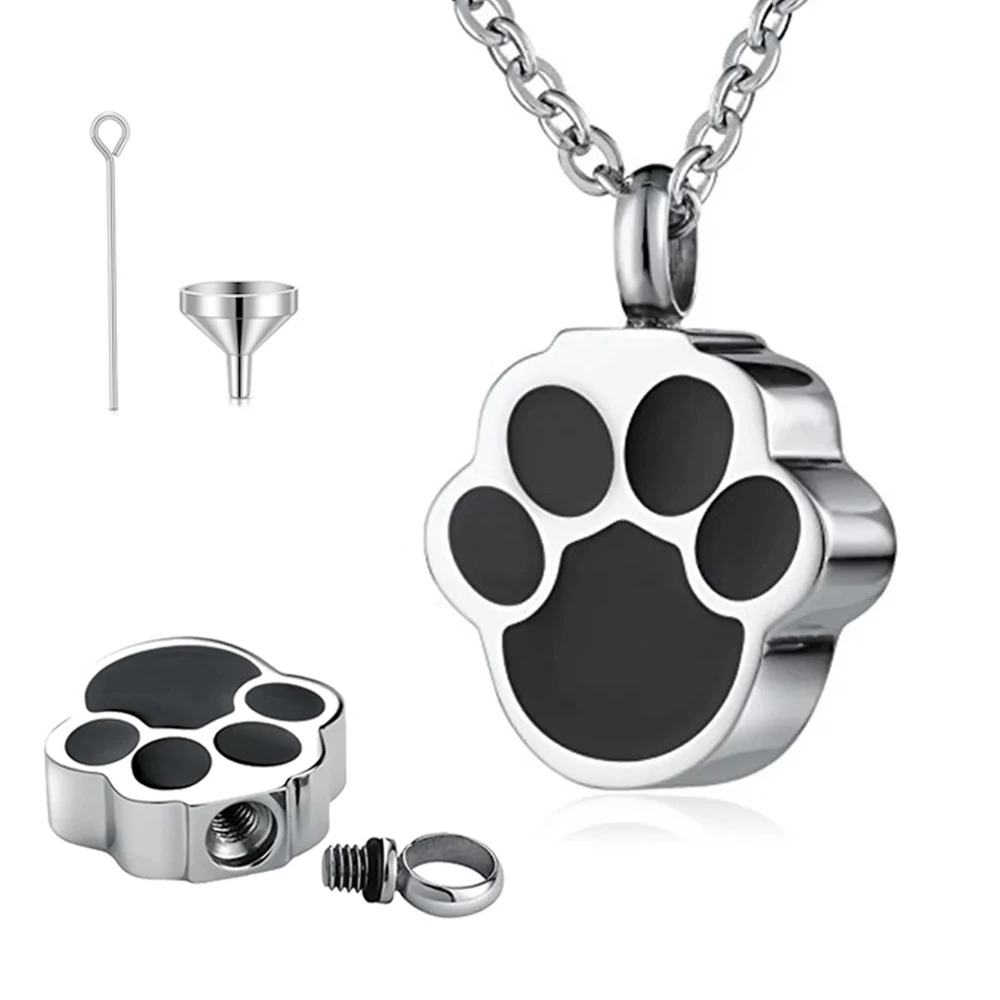 Pet Cat Dog Paw Print Cremation Jewelry for Ashes Wearable Urn Necklace Keepsake Memorial Pendant for Women Men