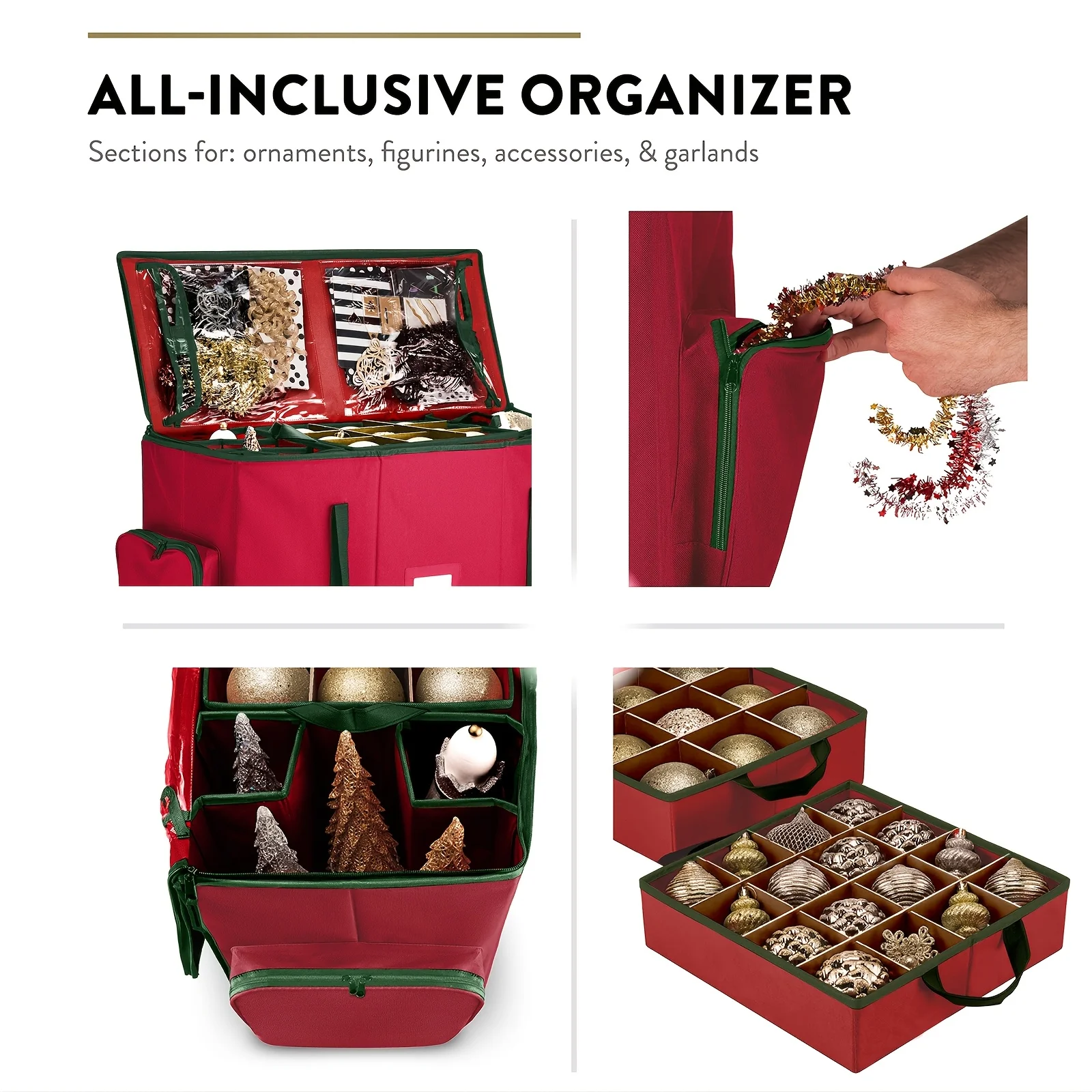 2-in-1 크리스마스 장식 상자 |   장식품 73-200개 수납 가능 |   탈착식 트레이 및 조절 가능한 칸막이